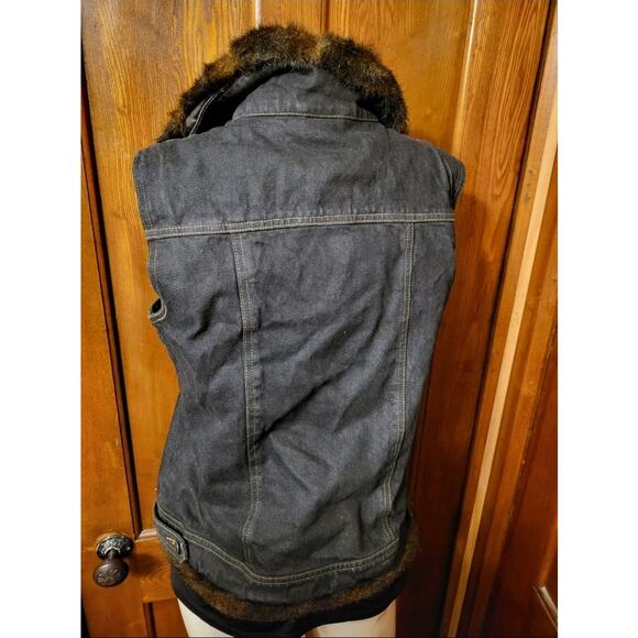 Women’s Jean Denim Vest Faux Fur Trim Collar Removable Size M - Picture 7 of 13